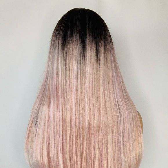 Long 30” Ombre Pink Mix Synthetic Wig with Bangs - Picture 6 of 7